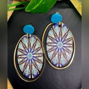 Tribal Retro Dangle Earrings Bohemian Gold-tone Boho Oval Tear Drop Ring NEW NWT